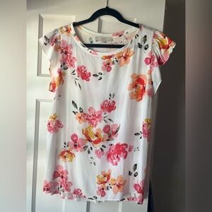 LOFT Floral Print Top - Pink, Orange, White
